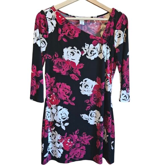 White House Black Market Tunic Stretch Asymmetrical Neckline Floral Women Small - Picture 1 of 7